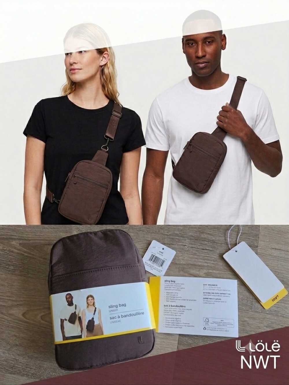 Lolë Unisex Sling Bag Brown Espresso Crossbody Belt Bag NWT